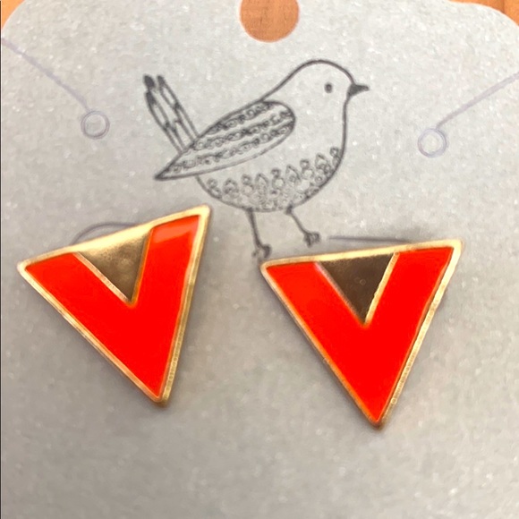 Bright orange triangle earrings - Picture 2 of 2